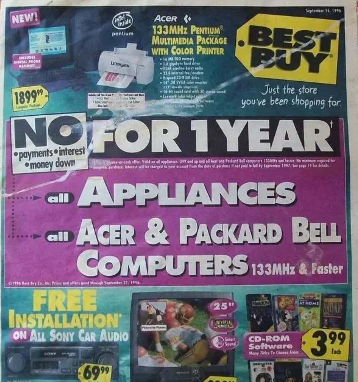 Advertising - New! Includes Digital Phone Handset 189999 Computer Pag intel inside pentium Lexmark obso AceR 133MHZ Pentium Multimedia Package With Color Printer 16 Mb 100 memary 1. gigabyte hard drive pipeline burst reche 11.6 eternal foxmodem 8speed CdR